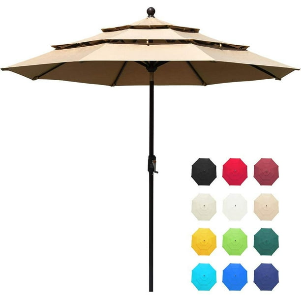 Eliteshade Sunbrella 9ft 3 Tiers Market Umbrella Patio Outdoor Table Umbrella With Ventilation And 10 Years Non Fading Guarantee Sunbrella Heather Beige Walmart Com Walmart Com
