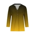thumbnail image 4 of TKLPEHG Dressy Tops for Women Fashion Summer Button V Neck Tunic Shirts 3/4 Sleeve T Shirts Lightweight Gradient Color Graphic Tee Casual Going Out Tops Loose Blouse(Yellow,M), 4 of 5