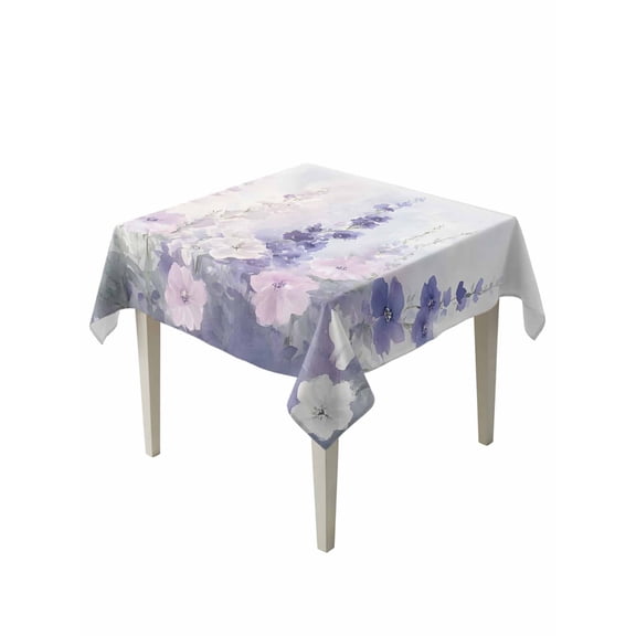 Lavender Table Cloth, Pastoral Pastel Purple Pink Wildflower Waterproof Tablecloth for Square Tables, Reusable Washable Fabric Table Cover for Restaurant Kitchen Dining Tables 54"x54"