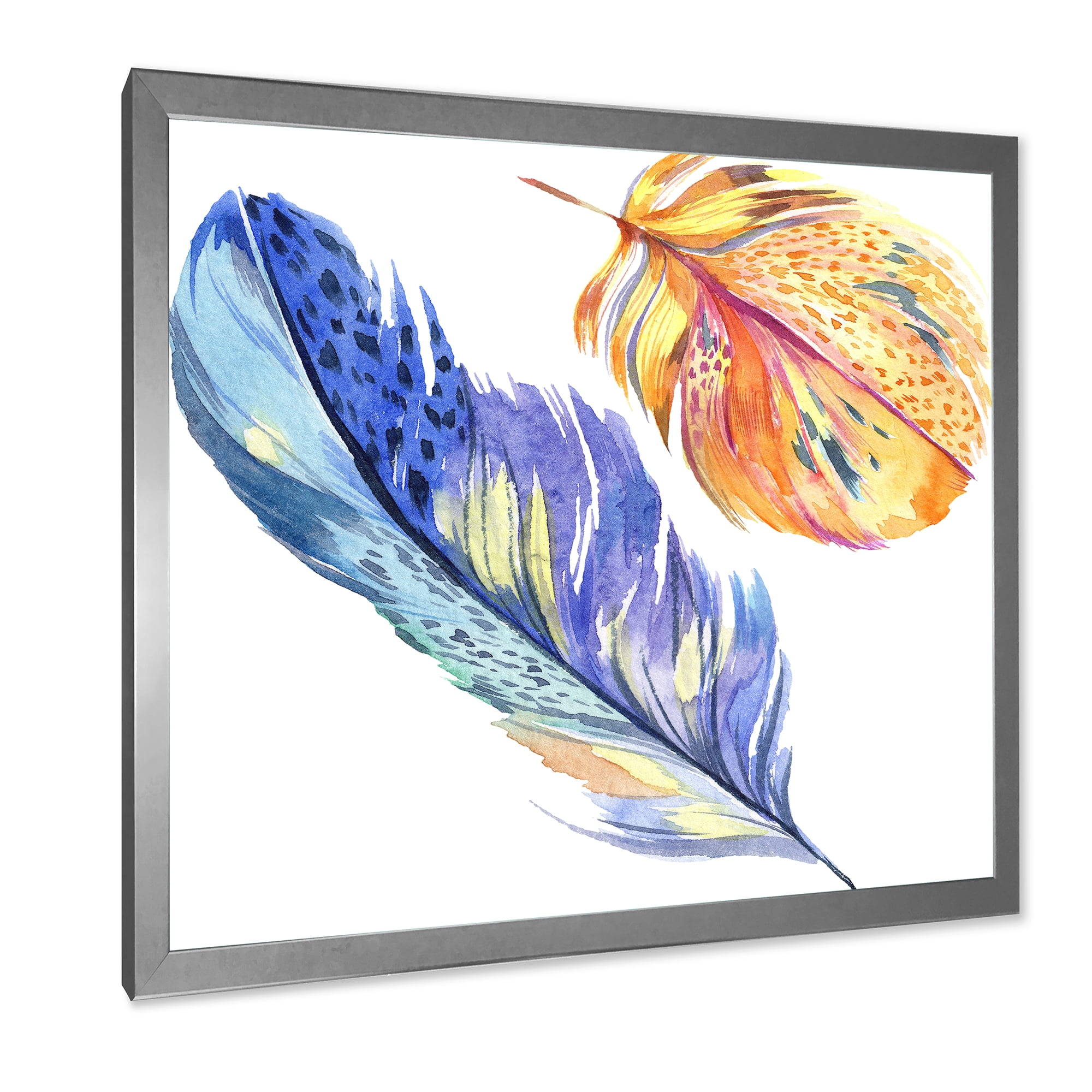 Designart 'Colorful Blue and Golden Bird Feather From Wing' Bohemian & Eclectic Framed Art Print