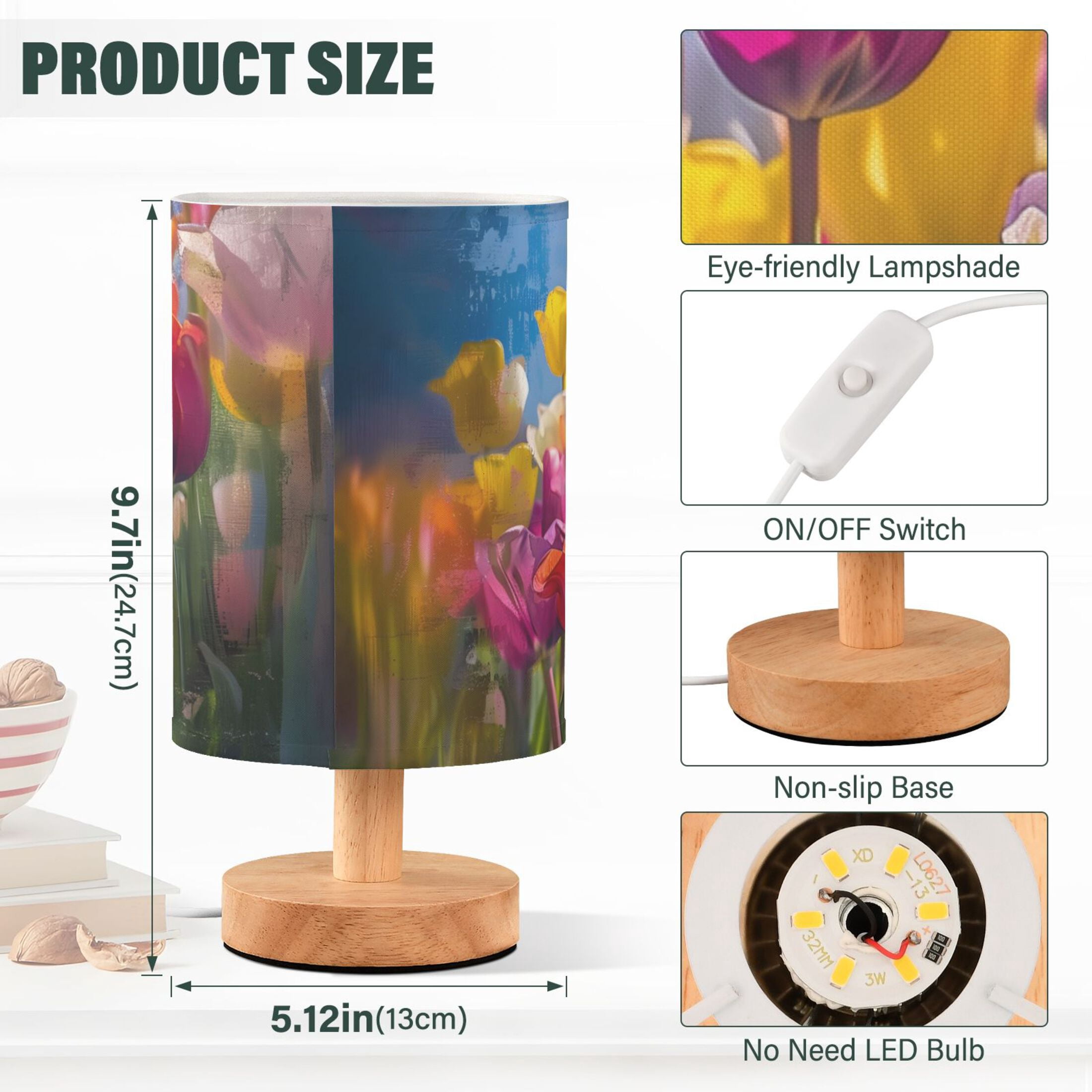Tulips Oil Painting Table Lamp with USB Port LED Warm Light Lamp Night Light Home Decor