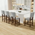 thumbnail image 3 of Mid-Century Modern Bar Stools (Set of 4) - 40.4" Grey Linen Upholstered Counter Stools w/ Wood Legs for Kitchen Island & Dining Room - Rubberwood, 3 of 18