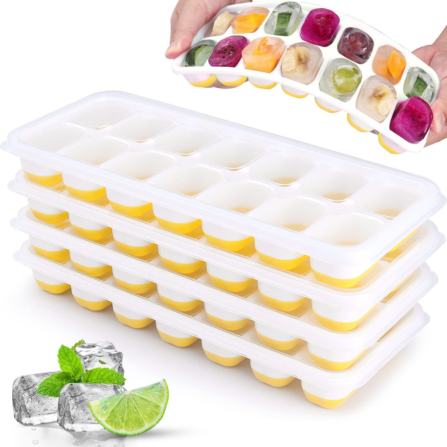 Ouddy 4 Pack Ice Cube Molds with Lids, Silicone Ice Cubes Trays