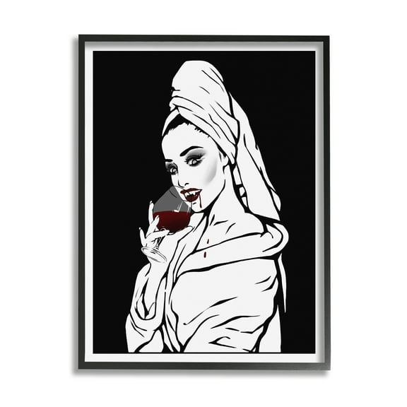Stupell Vampire Wine Glass Glam Woman Beauty & Fashion Painting Black Framed Art Print Wall Art