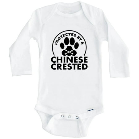 

Protected By A Chinese Crested Funny One Piece Baby Bodysuit (Long Sleeve) 0-3 Months White