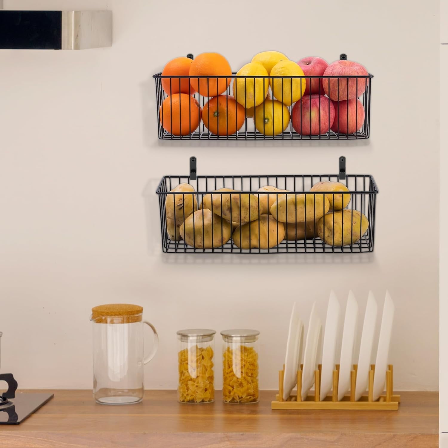 Wetheny Black Wire Basket Wall Mounted(4 Pack) - Metal Toilet Paper Storage Basket - Rectangular Wire Baskets for organizing Kitchen,Bathroom,Countertop