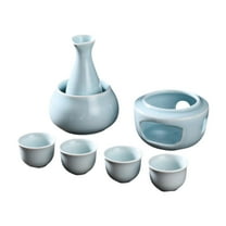 Fiocias Japanese Sake Set with Warmer,Porcelain Pottery,4 Cups Creative Traditional Sake