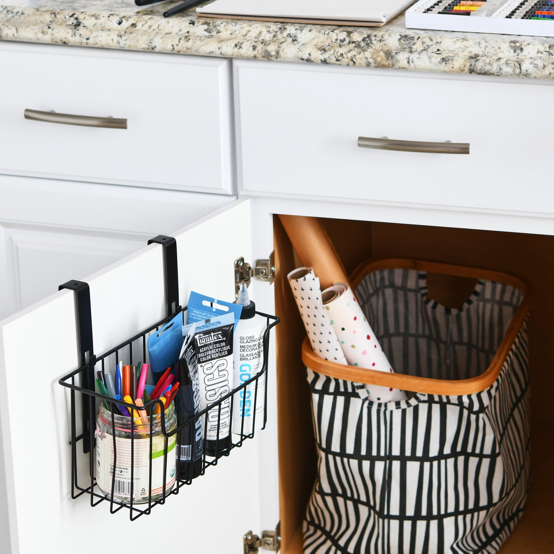 Household Essentials Over the Door Cut Out Metal Basket, Black
