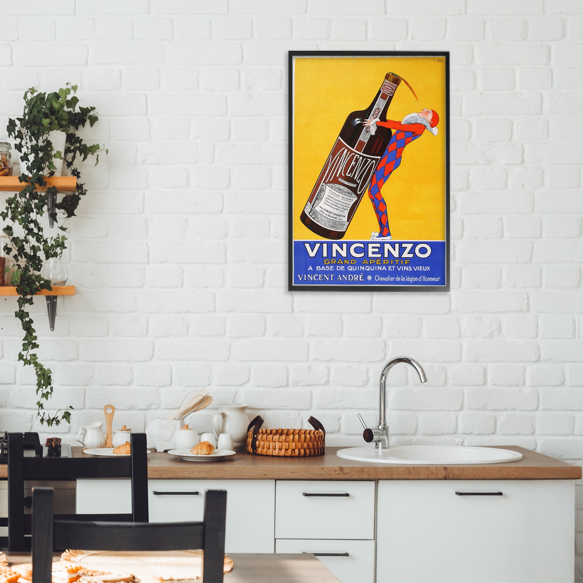 Stupell Industries Vincenzo Vintage Wine Black Framed Giclee Art, design by Vintage Posters