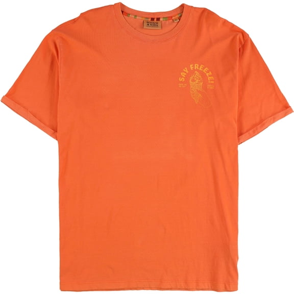 Scotch & Soda Mens Say freeze Graphic T-Shirt, Orange, XX-Large