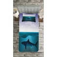 thumbnail image 3 of Ambesonne Underwater Quilted Bedspread Set 2 Pcs, Wild Sharks in Sea, Twin Size, Violet Petrol Blue, 3 of 3