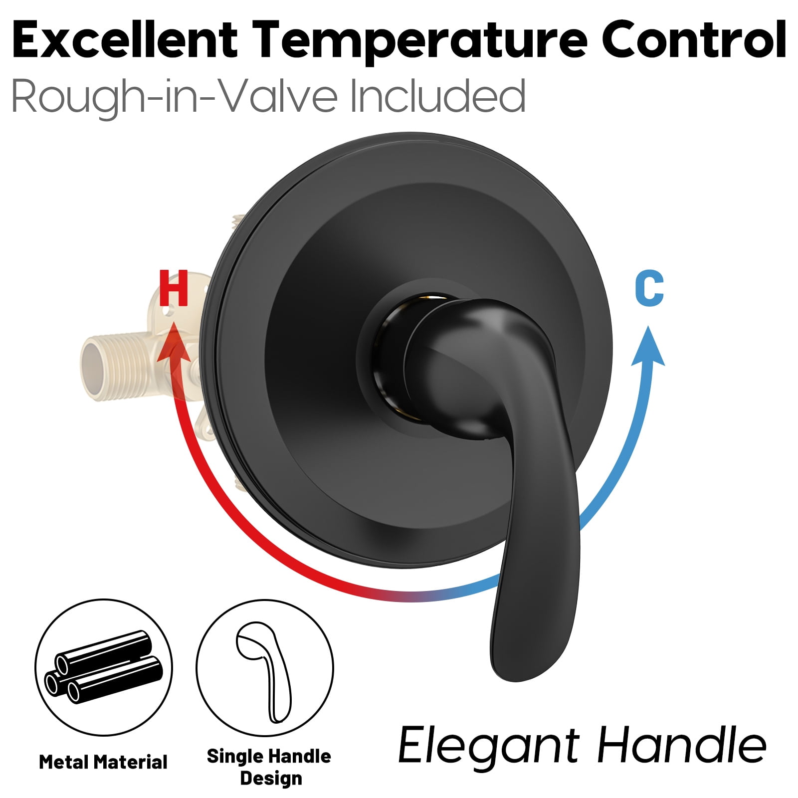 ROSYNEY Shower and Tub Faucet Set - with Tub Spout (Valve Included), Black Shower Head and Handle Set with Handheld,Matte Black