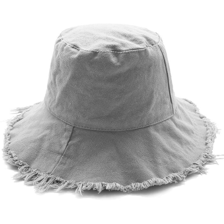 Bucket-Hat Distressed Sun-Protection Washed-Cotton - Summer Wide