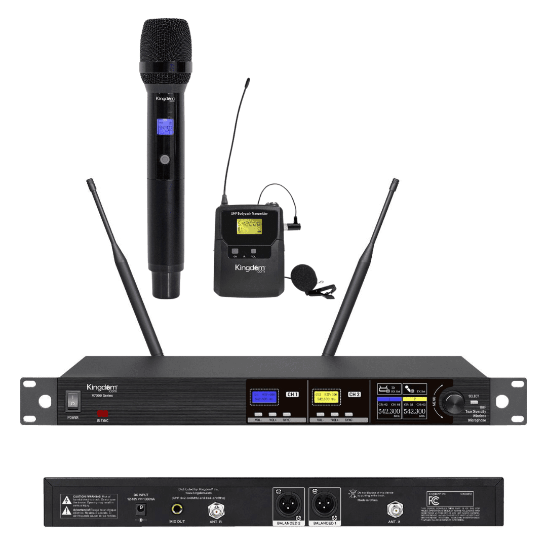 Kingdom SYS2V7000HL True Diversity UHF Wireless Mic System, Handheld + Lavalier