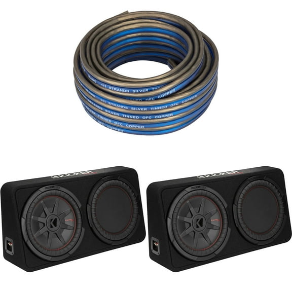 Kicker (2) 48TCWRT122 CompRT 12" subwoofer in thin profile enclosure, 2ohm with Speaker Wire Bundle