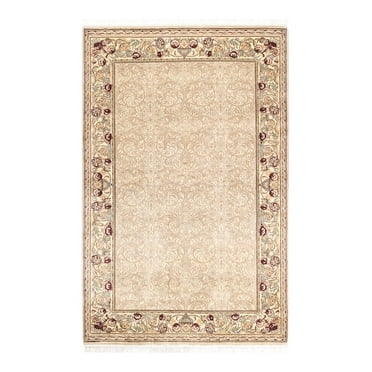 One of a Kind Hand Made Mogul Oriental Wool Area Rug Ivory 4 x 6