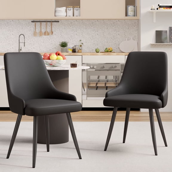 S-HOME Dining Chairs Set of 2 Black Faux Leather with Thick Cushion Ergonomic Metal Legs Seating for Home Dining Experience