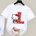 thumbnail image 3 of Camiseta de manga corta de algodón para niños con letras de la A a la Z de Hello Kitty Anime, Sanrio Summer Girly Heart, suave, kawaii, regalo de cumpleaños, camiseta para niños, 3 of 5