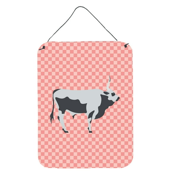 Caroline's Treasures BB7824DS1216 Hungarian Grey Steppe Cow Pink Check Wall or Door Hanging Prints, 12x16, multicolor