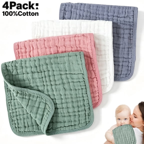 YMWVH 4-Pack Baby Burp Cloths - 6-Layer Muslin, 20"x10", Unisex Cotton - Soft Absorbent for Feeding