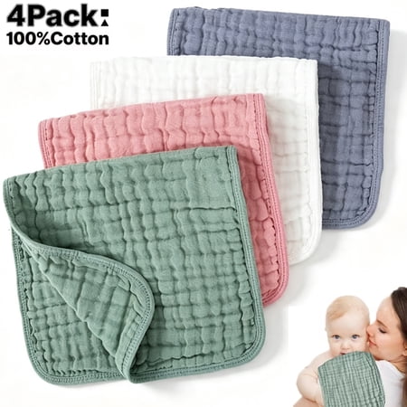 YMWVH 4-Pack Baby Burp Cloths - 6-Layer Muslin, 20"x10", Unisex Cotton - Soft Absorbent for Feeding