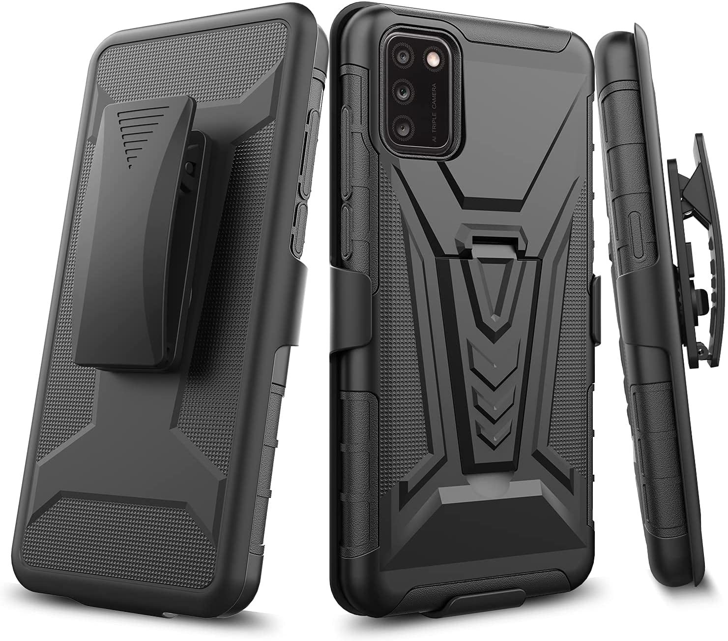 Alcatel TCL A3X A600DL Belt Clip Holster Kickstand Shock Proof Phone Case with Tempered Glass Screen Protector - Black