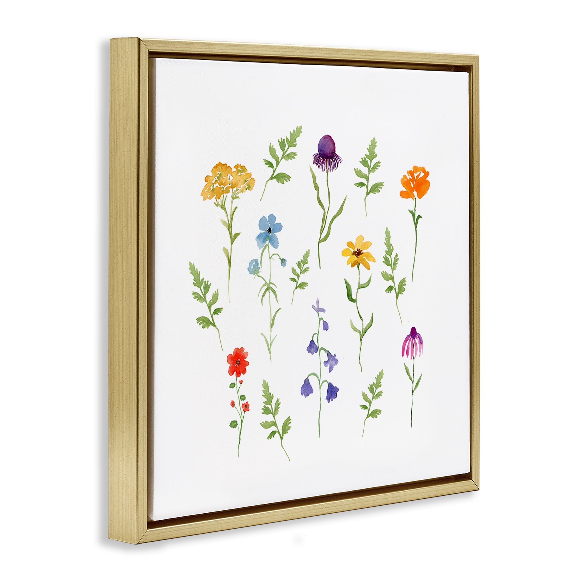 Stupell Industries Various Cottage Herbs Plants & Flowers Painting Gold Floater Framed Canvas Art Print Wall Art, 25 x 25