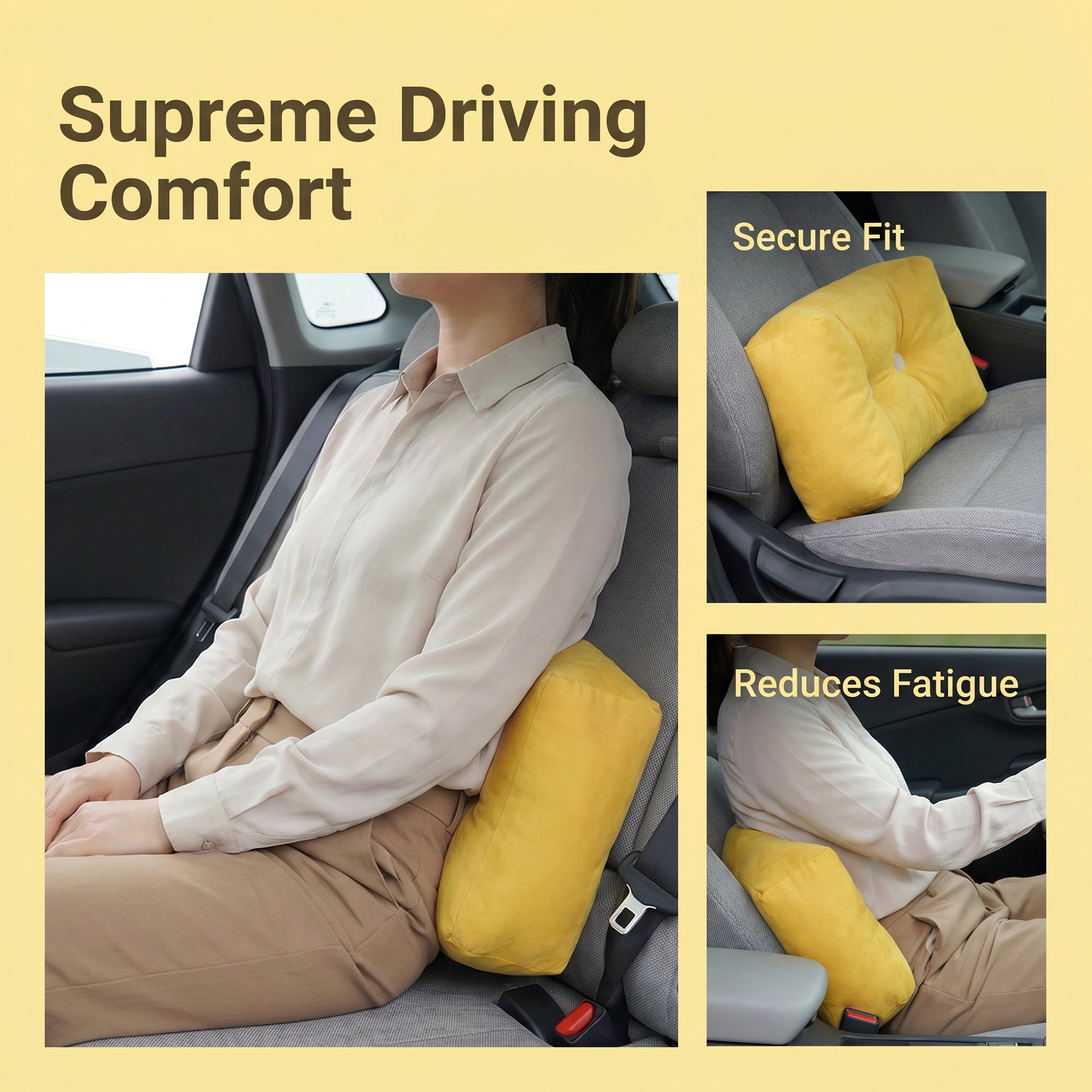 Unique Bargains Lumbar Support Pillow Cotton Back Support Mist Yellow 18.9" x 9.8" x 7.5"