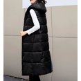 thumbnail image 4 of Gibobby Chamarra acolchada para mujer, Chaleco largo de invierno para mujer, con capucha y cierre completa, chamarra de plumón largo, acolchado, ligero, chaleco largo(Negro,XG), 4 of 5