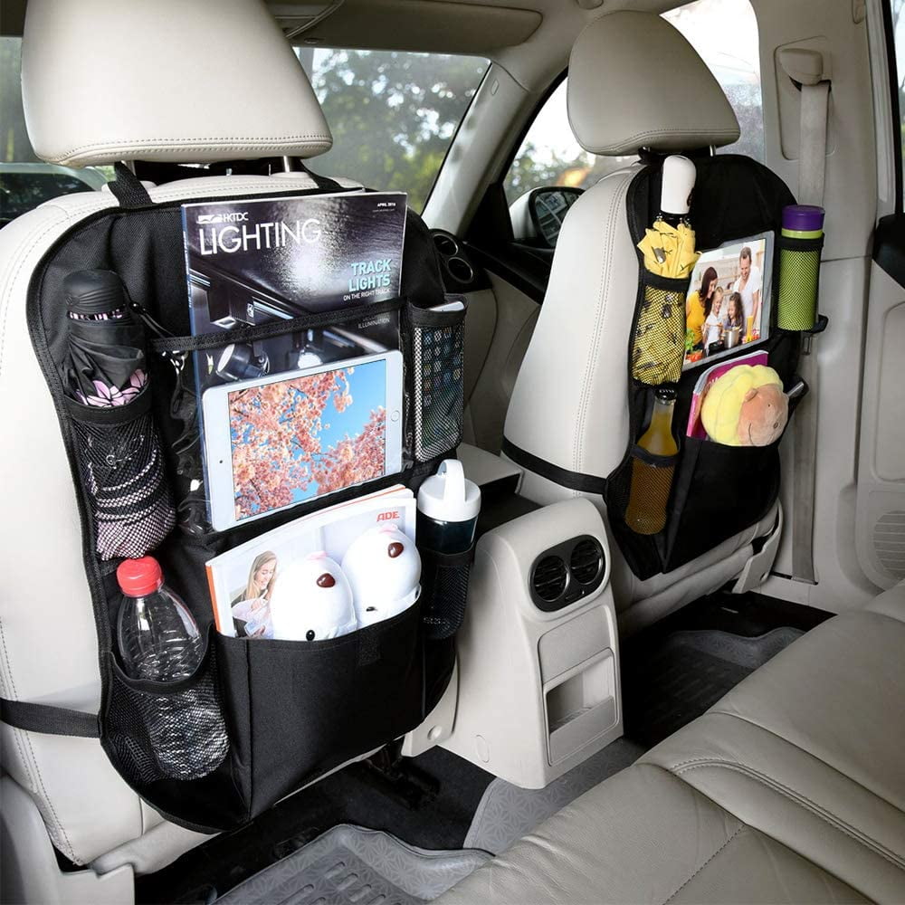 Car Back Seat Organiser Washable Kick Mats Car Backseat Organisers for Kids Baby Car Seat Organizer Protector with Toy/Bottles/Tissue Box/10 iPad Touch Screen Tablet Holder Storage