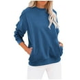 thumbnail image 2 of Women Sweatshirts Sawvnm Women's Fashion Pullover Round-Neck Long Sleeve Solid Blouses Sweater Tops for Women Blue L, 2 of 6