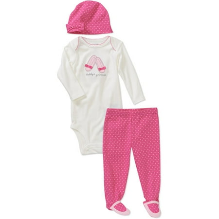 Child of Mine Carters Newborn Girls' 3-Piece Creeper, Pant and Hat Set