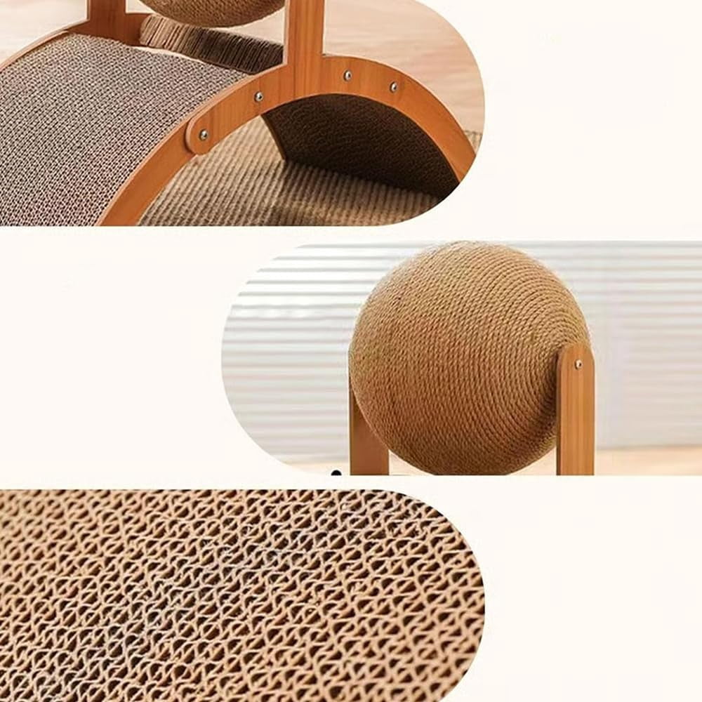Cat Scratching Ball on Stand - Solid Wood Interactive Cat Scratcher with 360° Rotating Natural Sisal Ball, 2-in-1 Wooden Durable Paw Grinding Toy, for Indoor Cats Kittens (Small)