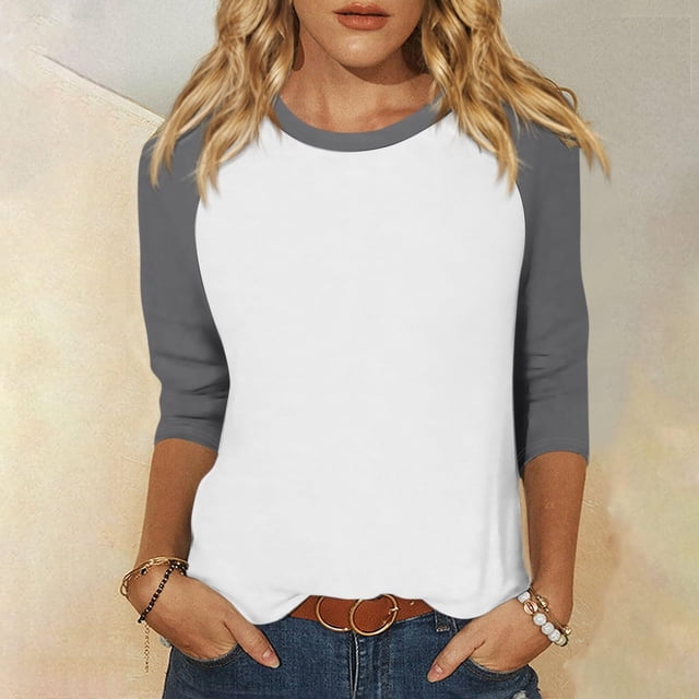 Blouses pour Femmes, Blouses pour Femmes Mode, T-Shirt Imprimé Mode Femmes Manches 3/4 Blouse Col Rond Hauts Décontractés