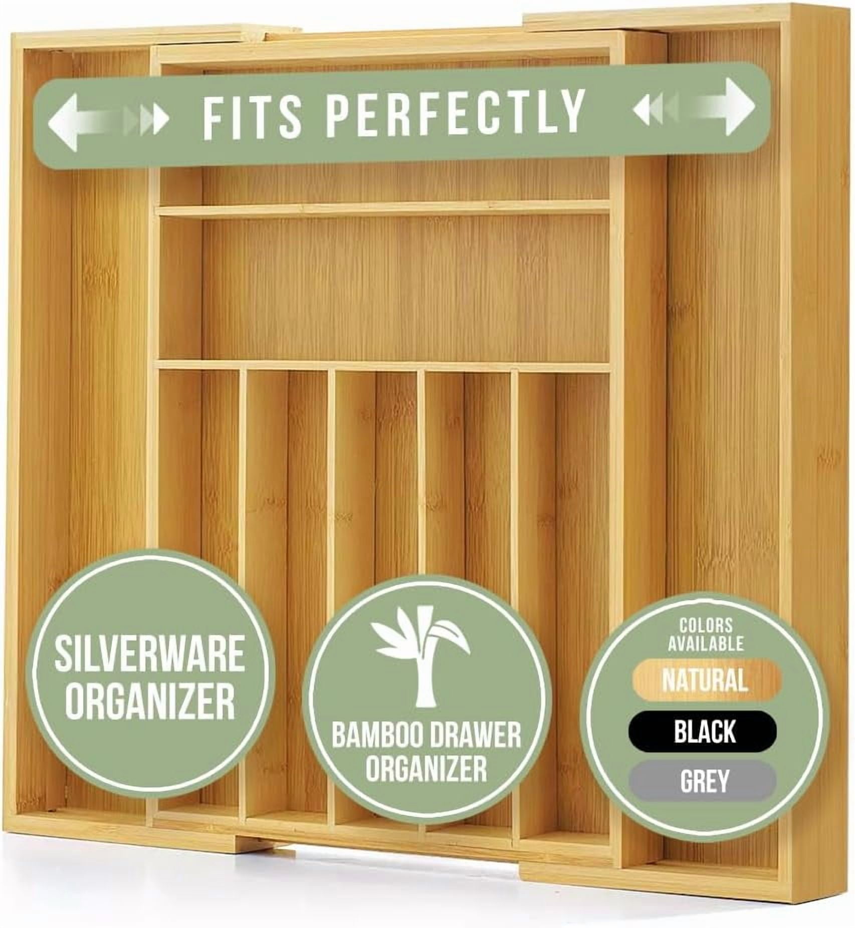 Bamboo Drawer Organizer - Expandable & Utensil Drawer Organizer, Cutlery Tray with Dividers, 7-9 Slots- Kitchen Organizer for Utensils & Flatware (Natural)