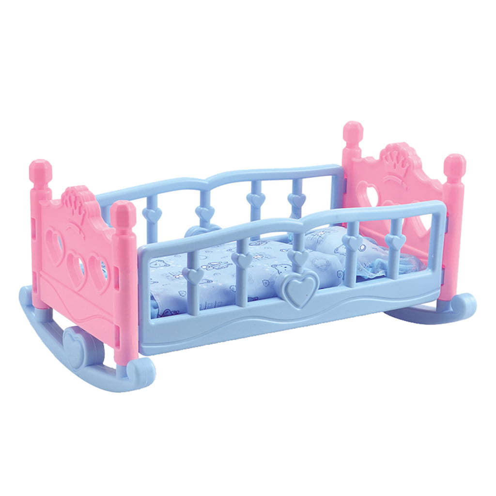 Doll Pink Dolls Rocking Cradle Crib Cot Bed Toy Girls Toy With Blanket & Pillow 
