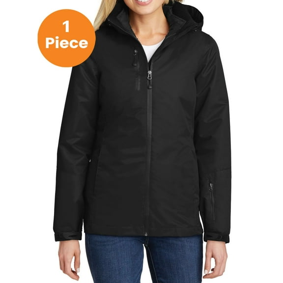 Port Authority L332 Ladies Vortex Waterproof 3-in-1 Jacket, Black/ Black, S, Womens Coats