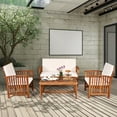 thumbnail image 1 of Costway 4PCS Patio Solid Wood Furniture Set Conversation Coffee Table W/White Cushion, 1 of 8