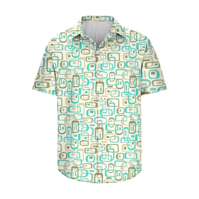 Birdeem Chemise Hawaïenne à Imprimé Géométrique pour Hommes, Col à Revers, Manches Courtes, Décontractée et Confortable