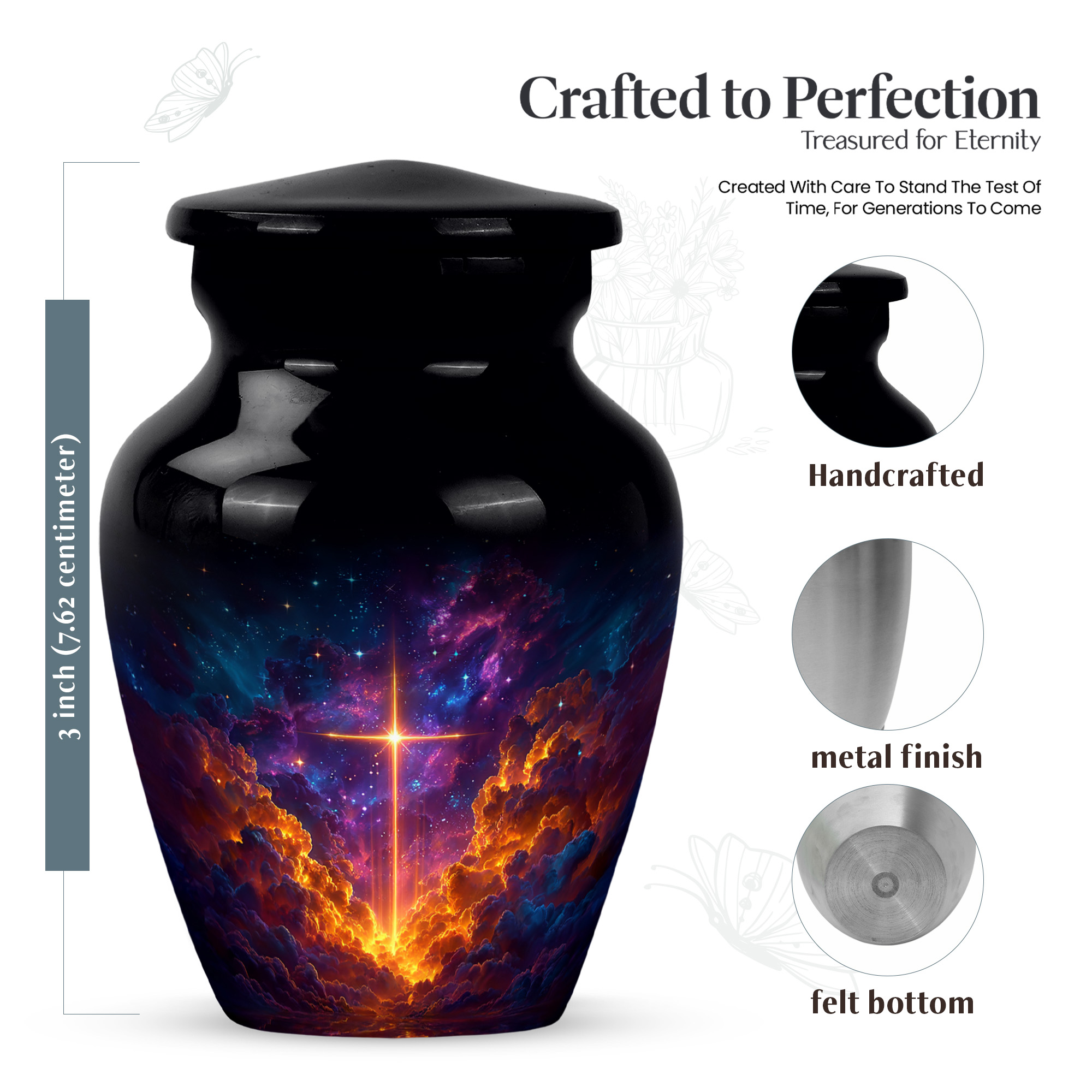 MUKTIVE Cross Tiny Burial Urns for Human Ashes Adult Man, Mini Black Cremation Urns for Adult Ashes Women, Tiny Purple Galaxy Memorial Urn for Mom, Decorative Funeral Urn for Dad, 3 Inch
