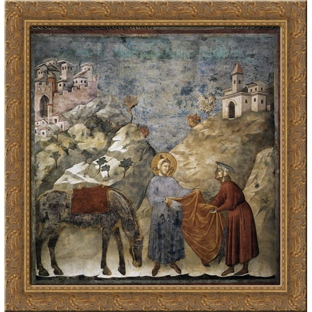 St. Francis Giving his Mantle to a Poor Man 20x20 Gold Ornate Wood Framed Canvas Art by