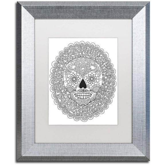 Trademark Fine Art "Candy Skull" Canvas Art by Hello Angel, White Matte, Silver Frame