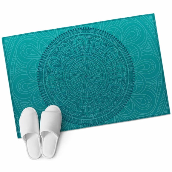Teal Boho 2'x3' Washable Rug, Farmhouse Abstract Geometric Aesthetic Art Non-Slip Soft Doormat Area Rugs for Entrance Bathroom Bedsides, Carpet for Kitchen Bedroom, Entryway Floor Mat