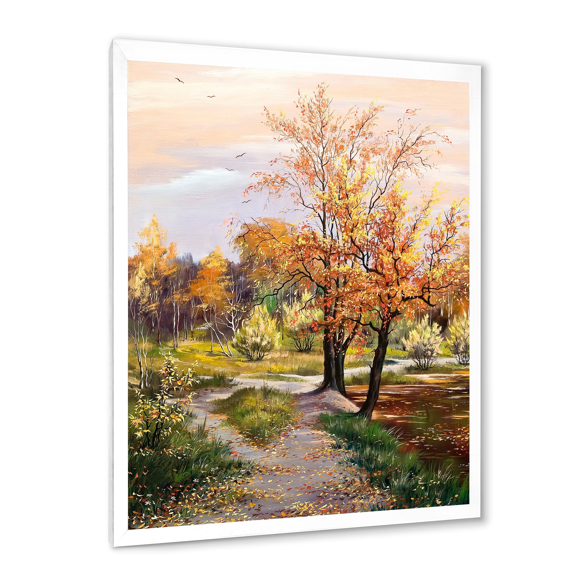 Designart 'The Orange Woods Along River' Country Framed Art Print