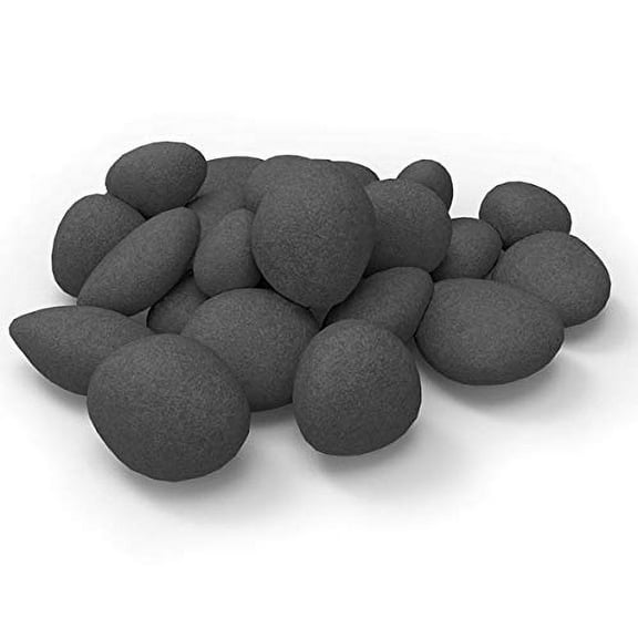 HMB 24 Pcs Black Stone-Like Ceramic Fibre Pebbles for Gas fireplaces, Stove, Gas firepit