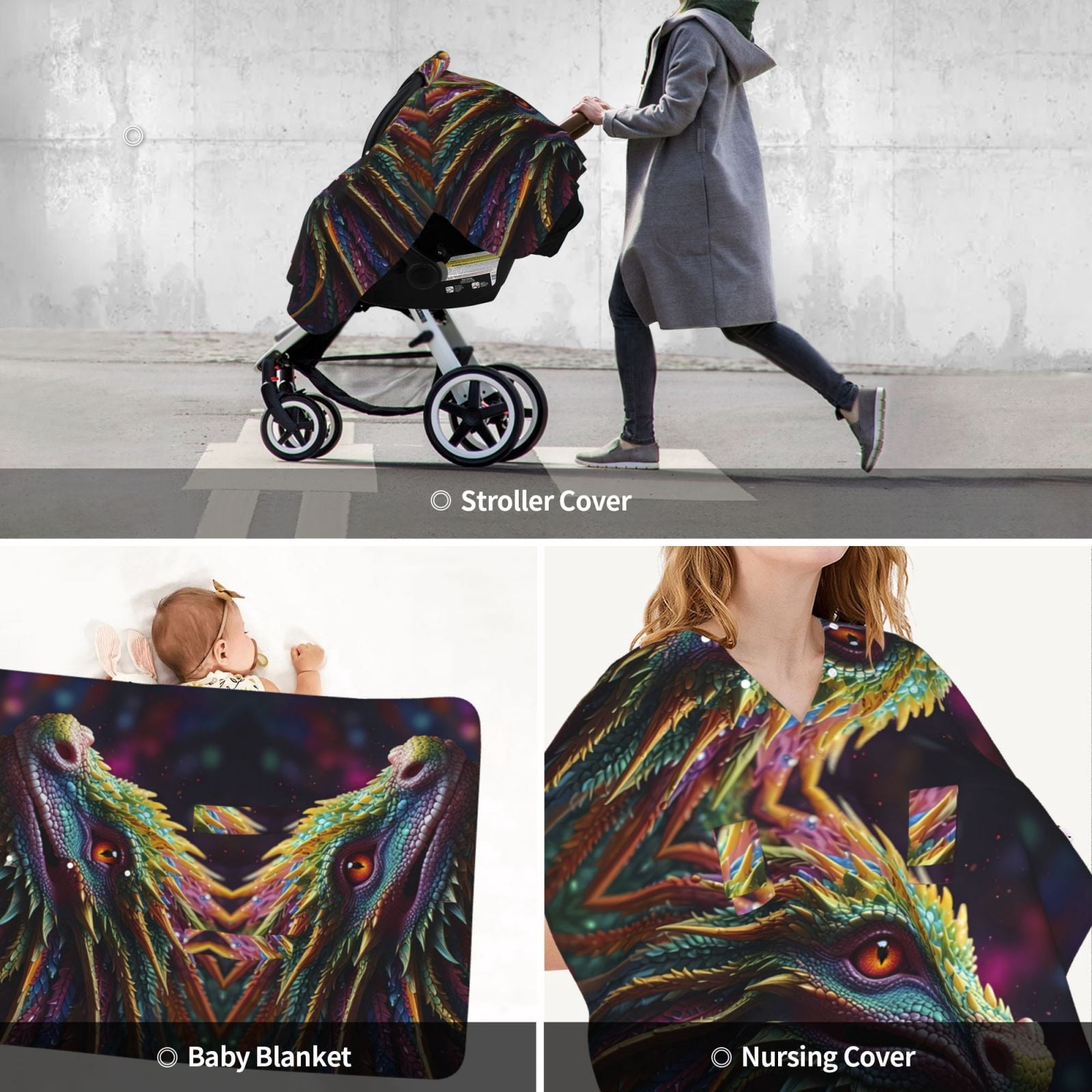 Car Seat Cover Baby - Colorful Dragon Head Profile Breathable Infant Car Seat Cover for Baby Carseat, Lightweight Comfort Baby Essentials Must Haves Newborn Stuff for Girl Boy