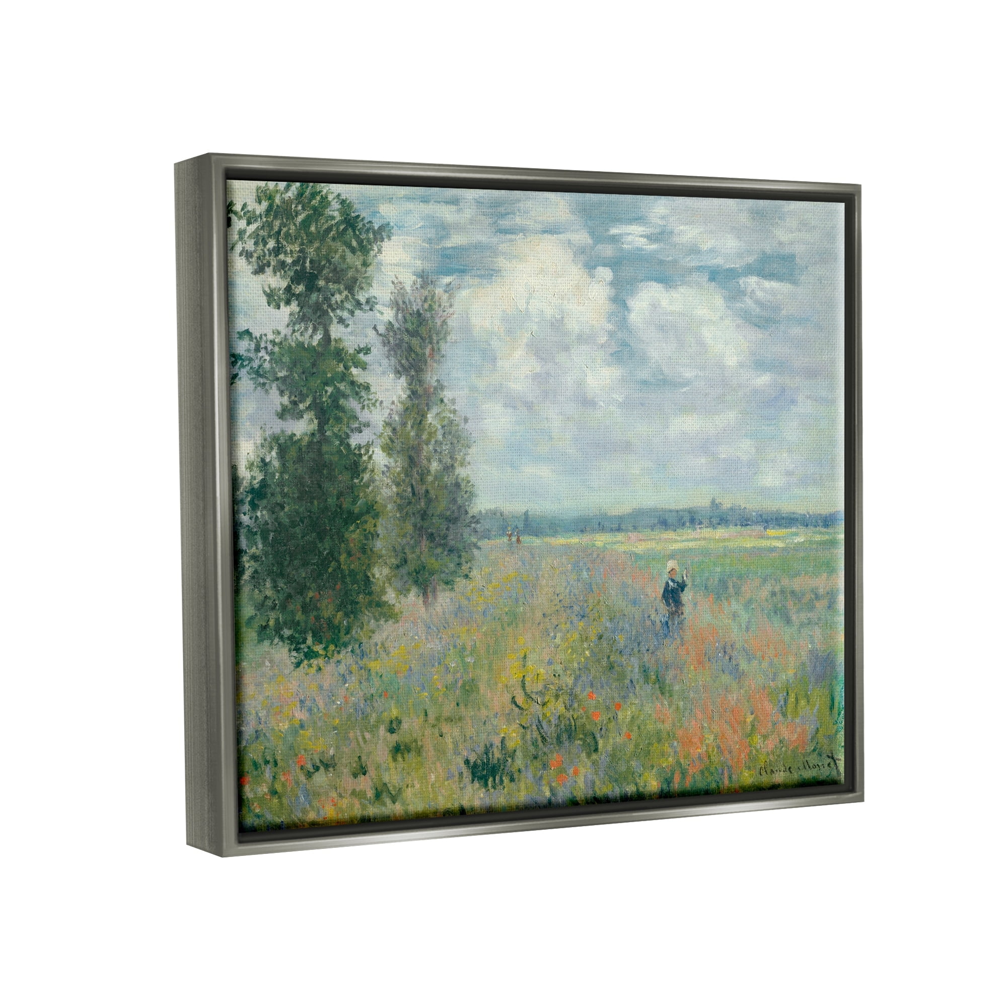 Stupell Industries Lone Person Floral Blossom Meadow Quaint Scene Painting Luster Gray Floating Framed Canvas Print Wall Art, Design by Lettered and Lined