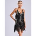 thumbnail image 2 of Yruioon Women Tassel Latin Dance Dresses Fringe Flapper Cocktail Party Dresses Ballroom Dancing Black&Gold S, 2 of 7