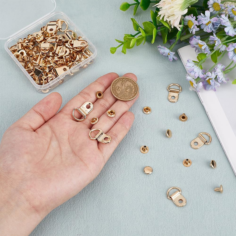 Gold Boot Lace Hooks Metal Shoelace Buckle Shoes Eyelets Hook Lace Buckle Loop D-ring with Rivets for Mountaineering Boots Climb Hiking