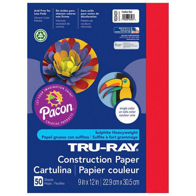 Pacon Tru Ray Papier de Construction Festif Rouge 9 x 12 Po, 50 Feuilles (Lot de 5)